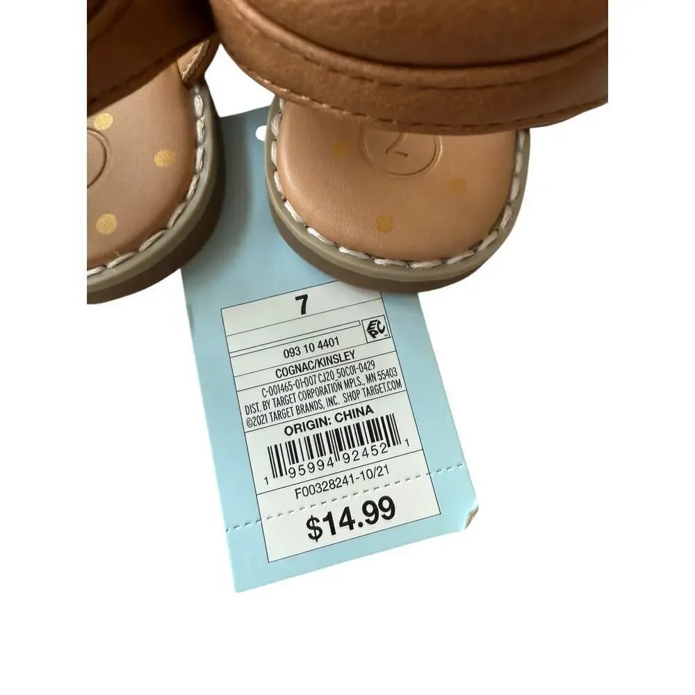 NWT Cat & Jack Girls Cognac Glitter Ankle Strap Sandals Size 7